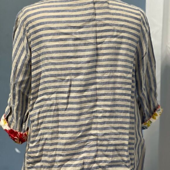 COPY - J.jill love linen 💯% striped embroidered top S petite - Picture 3 of 8